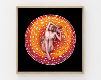 Amanita Oil Painting Print | Toadstool Mushroom Female Figure | Giclee Art Print