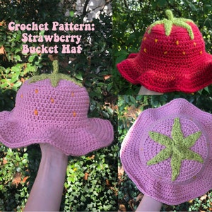 Crochet Strawberry Bucket Hat PATTERN Digital Download image 1