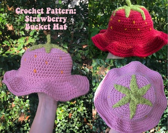 Crochet Strawberry Bucket Hat PATTERN Digital Download