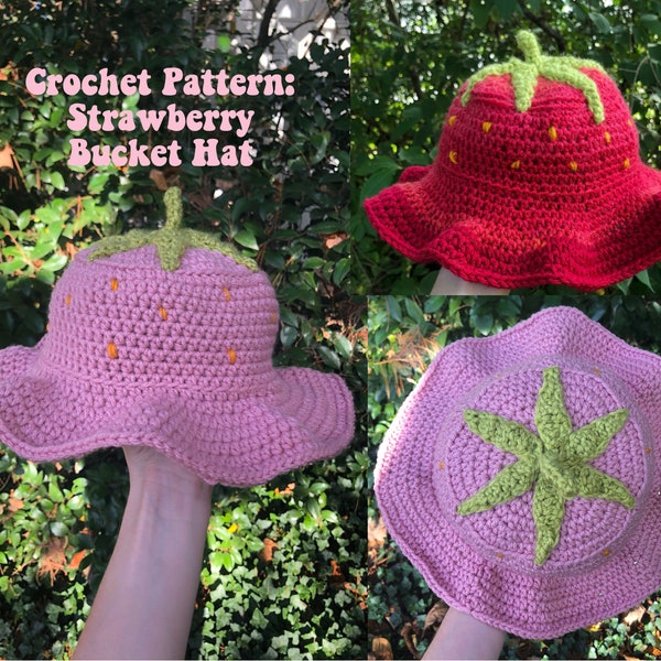 Crochet Strawberry Bucket Hat PATTERN Digital Download