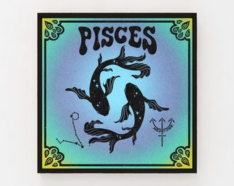 Pisces Astrology Poster | Zodiac Sun Sign | Vintage Poster Style | Constellation