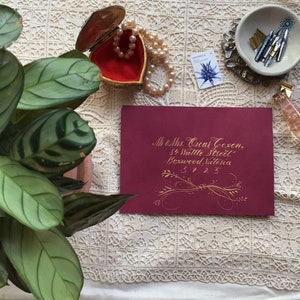 Handwritten Custom Calligraphy Burgandy Envelope