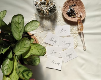 Handwritten Custom Calligraphy White Linen Board Escort Cards