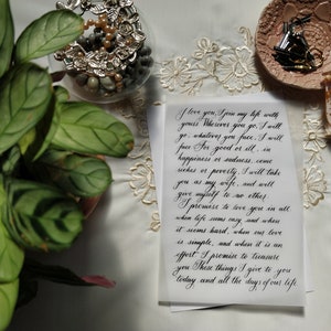 Vœux de calligraphie personnalisés manuscrits sur vélin
