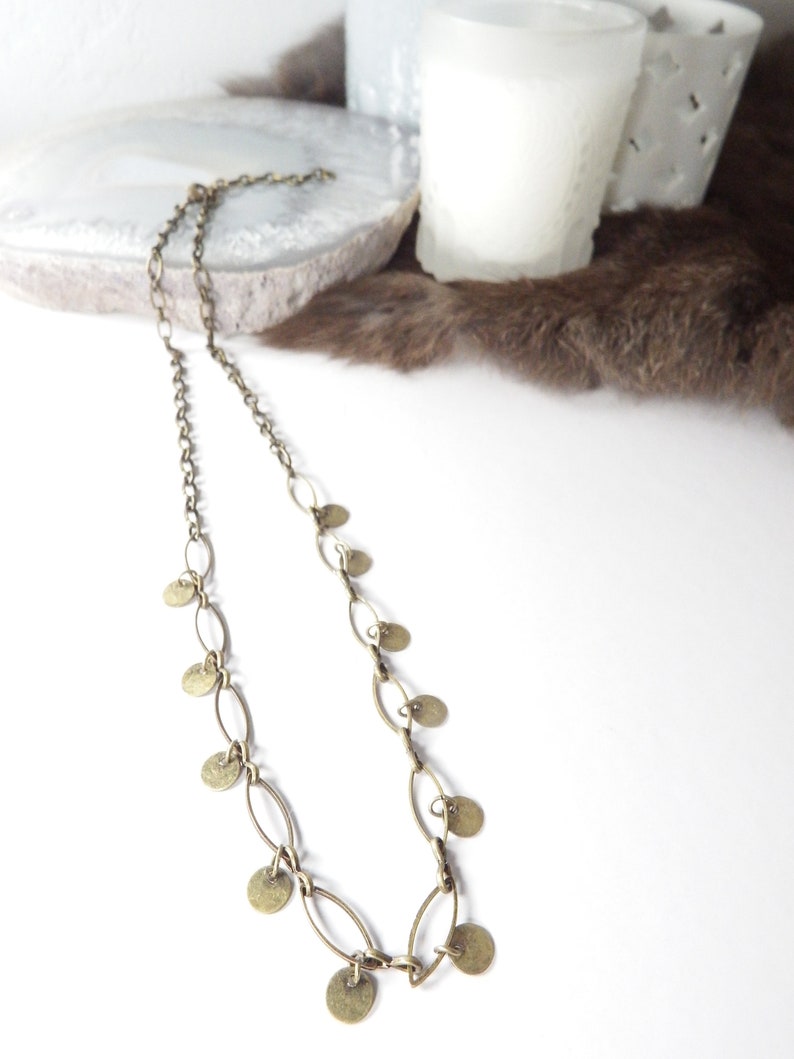 Boho Gypsy Bronze Chain Necklace with Metal Charms