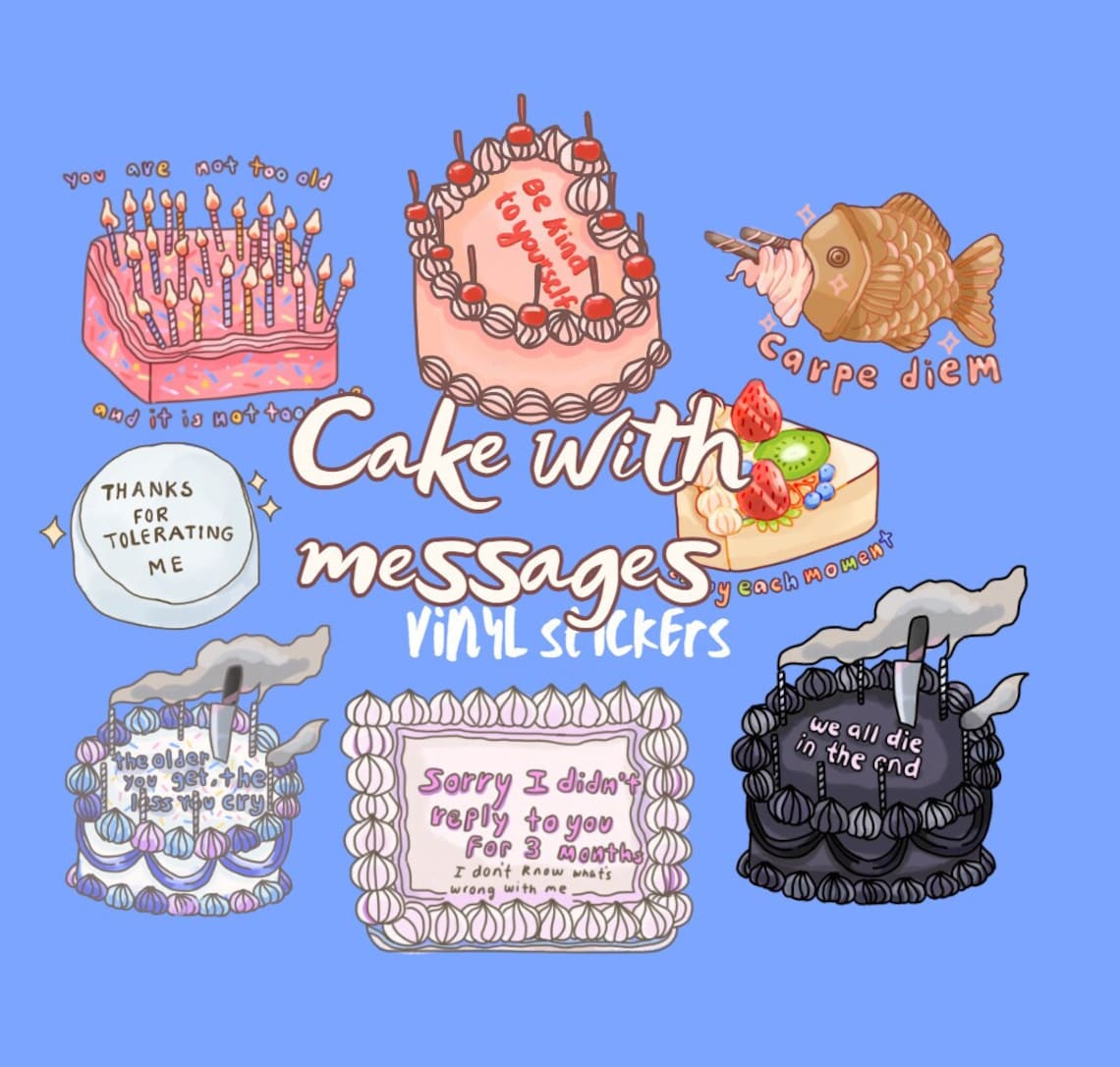 Cakes With Messages Vinyl Stickers Etsy