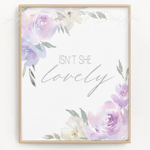 Purple Floral Personalised Nursery Wall Art Girl Nursery Etsy