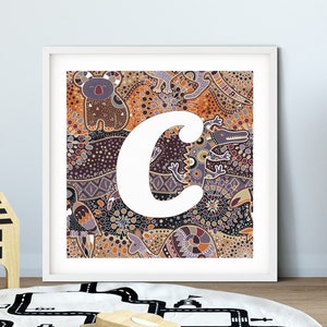 Australian Native Animals Letter Print - Nursery Room Decor - Baby Name Sign - Native Animals - Earthy Monogram Pattern - Not Aboriginal Art