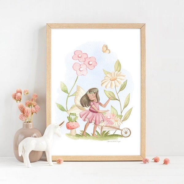 Fairy Garden Nursery Wall Art - Girl Bedroom Wall Decor - Pink Baby Room - Flower Fairies - Toadstool - Instant Download