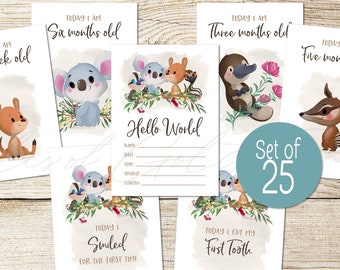 Baby Milestone Cards - Australian Animals - Gender Neutral - Native Animals - Koala - Kangaroo - Wattle - Eucalyptus