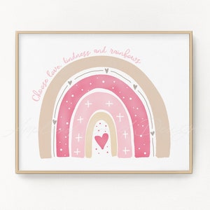 Pink Rainbow Wall Art - Rainbow Nursery Decor - Pink Bedroom Wall Decor - Rainbow Baby Room Printable - Pink and Beige Rainbow Download