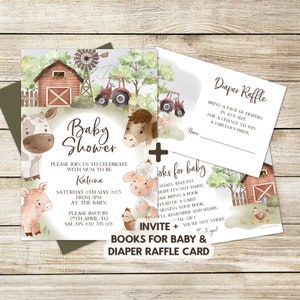 Uitnodigingsset babyshower boerderijdieren: genderneutraal (digitale download)