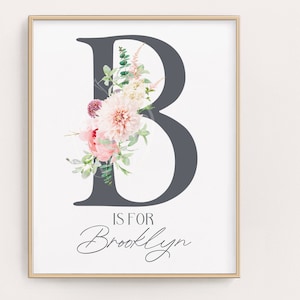 Arte de parede com letras e nomes florais rosa - Nome personalizado para bebê menina - Decoração de berçário em tom blush - Placa personalizada para quarto de menina - Flores rosa blush