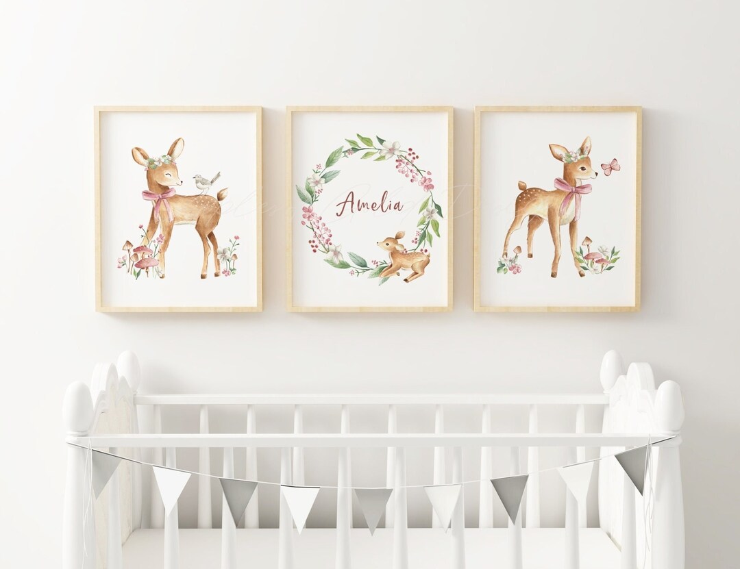 Baby Deer Nursery Art Prints: Woodland Girl Room Decor (digital ...