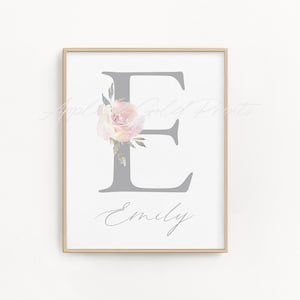 Pink Floral Personalised Nursery Wall Art Girl Nursery Decor Baby Room Print Custom Name and Bouquets Blush Watercolor Rose Flowers image 2