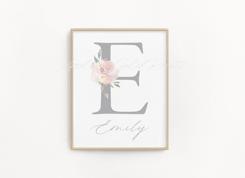 Pink Floral Personalised Nursery Wall Art Girl Nursery Decor Baby Room Print Custom Name and Bouquets Blush Watercolor Rose Flowers image 2