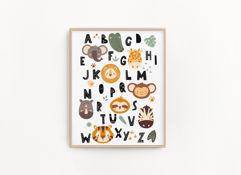 safari alphabet letters print abc chart jungle animal etsy