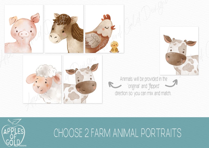 Personalised Farm Animal Wall Art Set Country Nursery Name Etsy