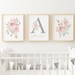 Pink Floral Personalised Nursery Wall Art - Girl Nursery Decor - Baby Room Print - Custom Name and Bouquets - Blush Watercolor Rose Flowers 