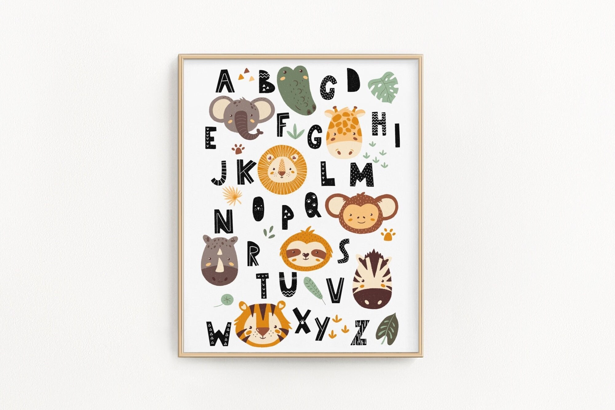 safari alphabet letters print abc chart jungle animal etsy