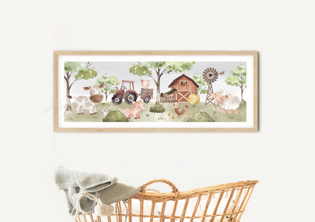 Farm Scene Wall Art Print Panoramic Farm Animals Nursery Wall Decor