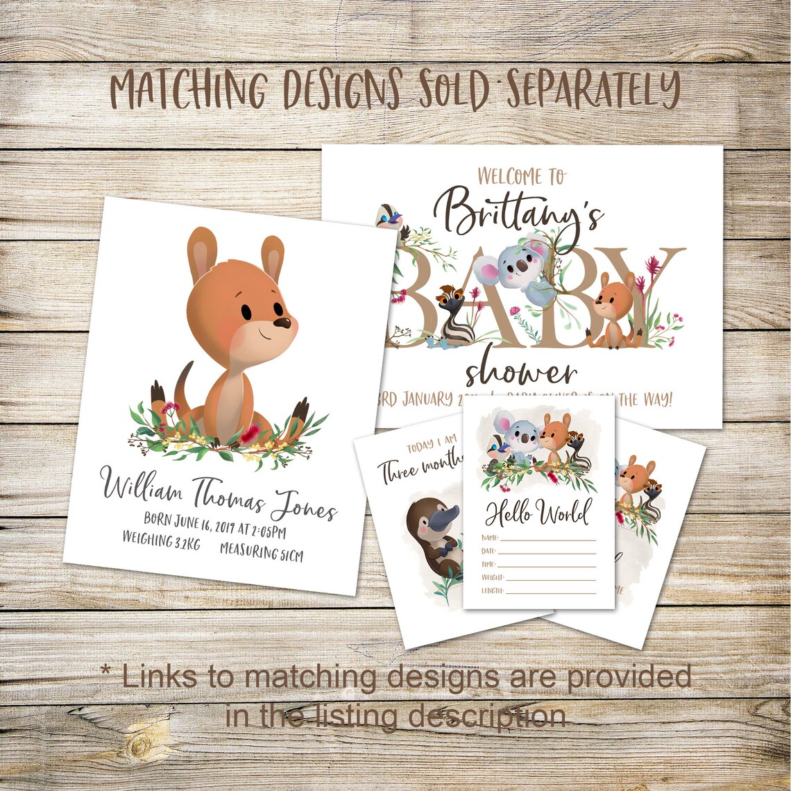 Baby Shower Invitation Set Australian Animals Gender Etsy
