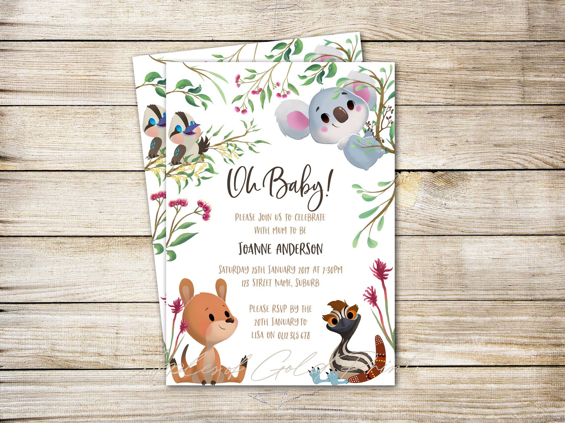 Baby Shower Invitation Set Australian Animals Gender Etsy