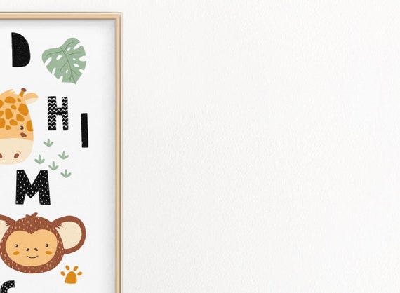 safari alphabet letters print abc chart jungle animal etsy