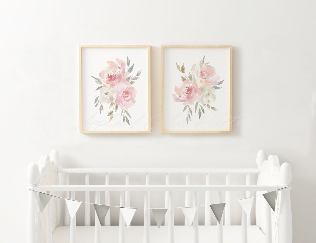 Pink Watercolor Floral Print: Baby Girl Nursery Decor (digital Download ...
