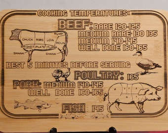 Personalized Bamboo Cooking Guide Cutting Board: Engraved Meat Temperatures