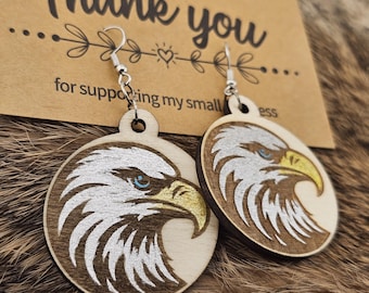 Handmade Eagle Wood Earrings, Dangle Drop Earrings, lightweight