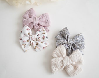Gauze Pinwheel Bow || Baby Bows, Baby Headbands, Newborn Headbands, Baby Hair Clip, Hand Tied Baby Bows