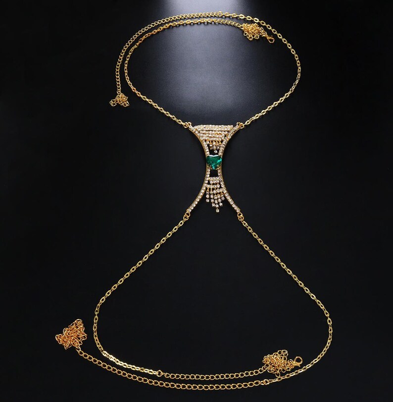 Sexy Heartshaped Tassel Breast Chain Rhinestone Full Body Etsy