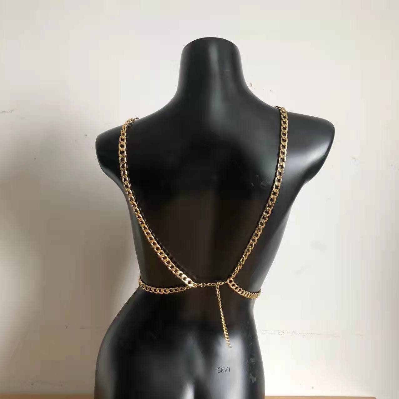 Gold Chain Bra Top, Bra Halterneck Top, Holiday Jewelry, Crystal