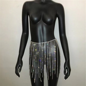 Sexy body chain waist chain, showgirl dress up, dance skirt jewelry, sexy rhinestone skirt, festive jewelry carnival music festival cosplay