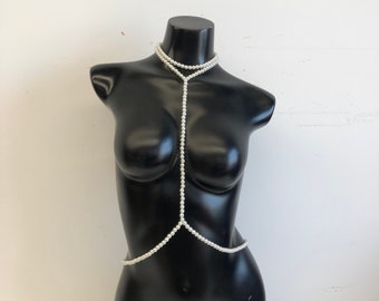 Pearl body chain, waist chain, body jewelry, body necklace, belly chain,