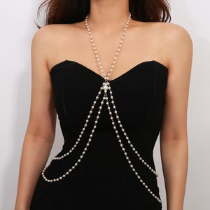 custom size pearl body chain, pearl body jewelry, layered waist chain, fashion body jewelry