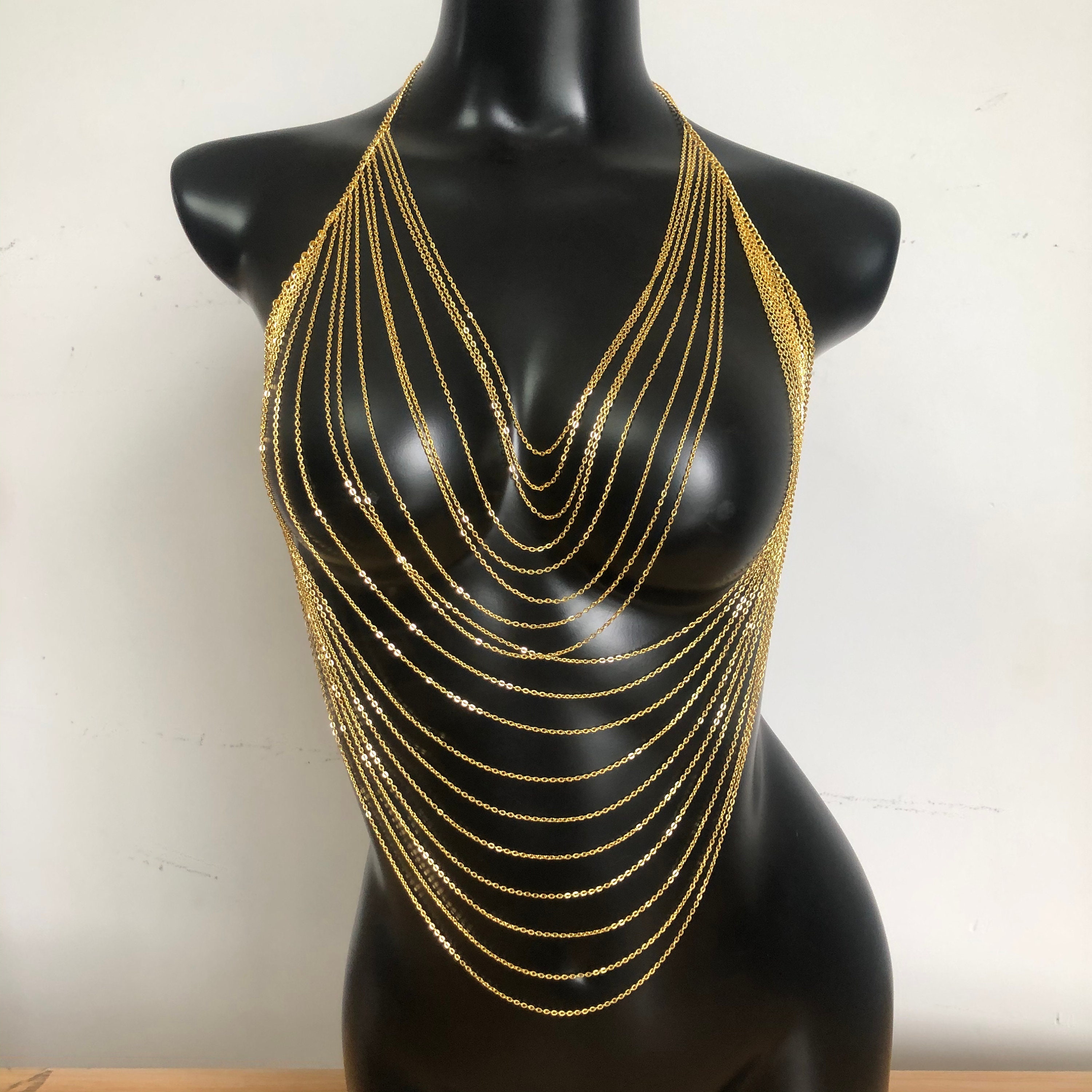 Gold Chain Dress, Gold Body Chains, Body Jewelry, Pearl Body Chain