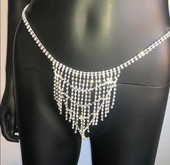 Sexy Rhinestone Bikini Set Crystal Body Chain Jewelry Sexy Lingerie  Sparkling Rhinestone Bra and Thong 