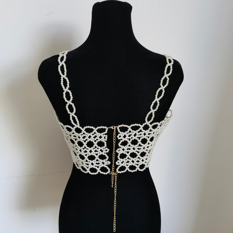 Ladies Pearl Body Chain Vest Wedding Accessories Pearl Bra Tube Top Adjustable Body Jewelry image 6