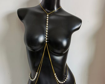 Sexy bikini cross body chain gold body chain, pearl body chain, body jewelry