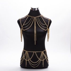 Chain skirt suit, body chain necklace, chain skirt, cosplay costume, carnival bikini, carnival costume, beach jewelry