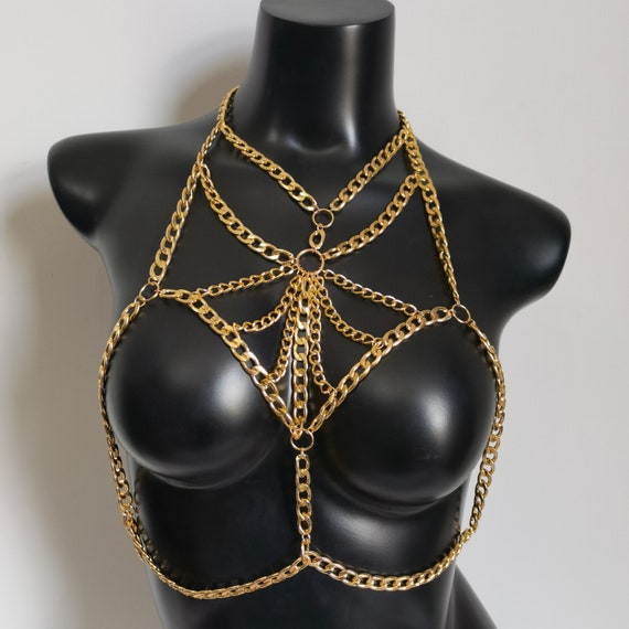 Gold Chain Bra / Harness / Multi-layer Body Chain Necklace 