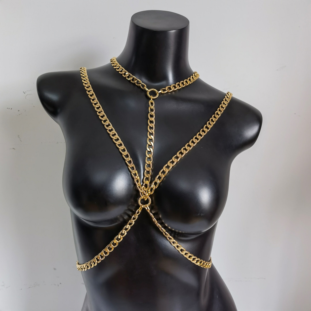 Gold Thick Body Chain, Gold Shoulder Necklace, Body Chain Jewelry