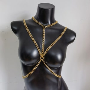 Gold thick body chain, gold shoulder necklace, body chain jewelry, holiday jewelry, body necklace, gold body necklace