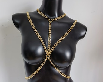 Gold thick body chain, gold shoulder necklace, body chain jewelry, holiday jewelry, body necklace, gold body necklace