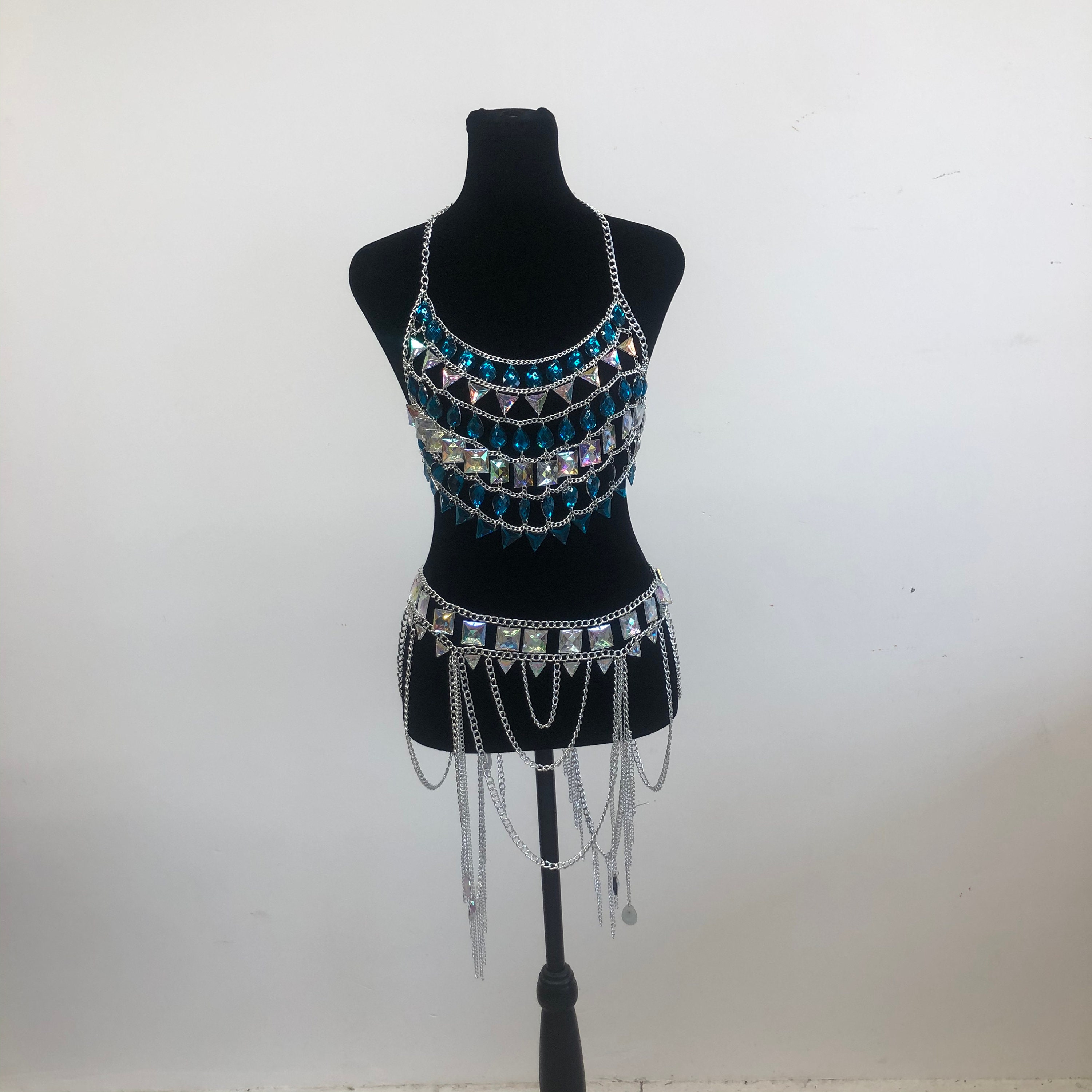 Body Chain Jewelry, Chainmail Bralette, Skinny Necklace, Festive Bra, Crop  Top, Sexy Skirt Lingerie Set, Holiday Jewellery 