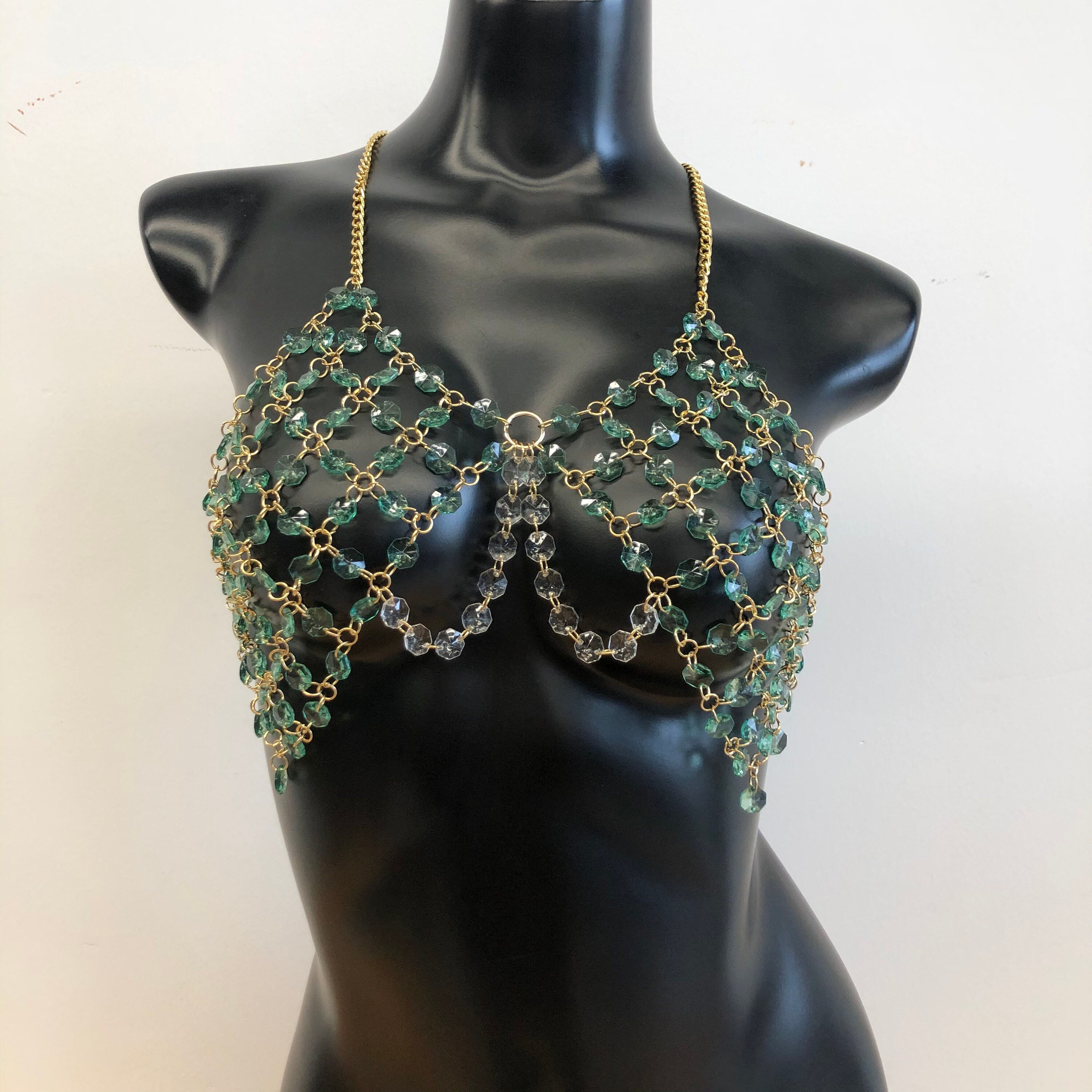 Green Crystal Beaded Body Chain/body Chain Bra 