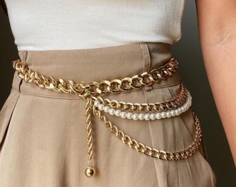 Gold and Silver Blulu 2 Pieces Metal Waist Belt Adjustable Skinny Chain Belt for Women 