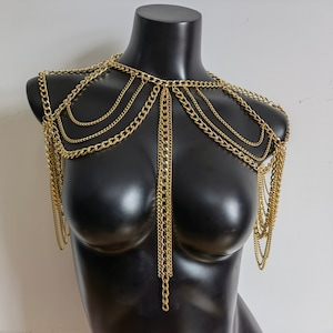 Metal multilayer shoulder chain, layered shoulder necklace, shoulder decoration, body necklace, fringed shoulder chain, boho